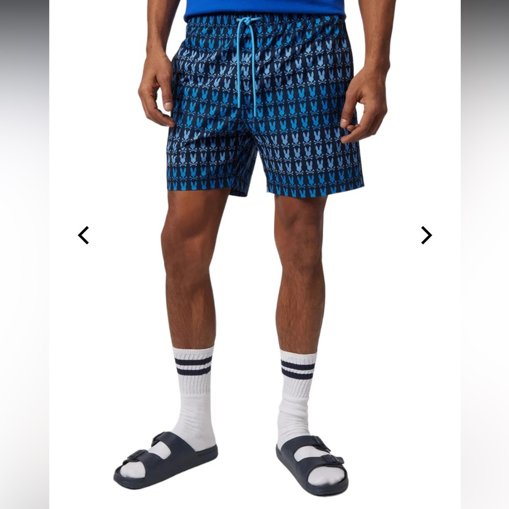 Men's Blue Patterned Swim Trunks